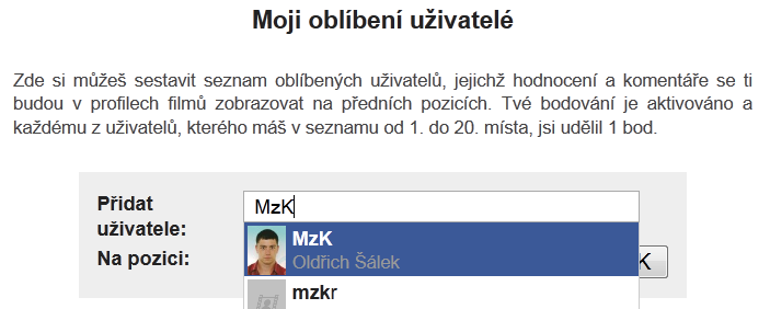 Díky za přidání do oblíbených uživatelů